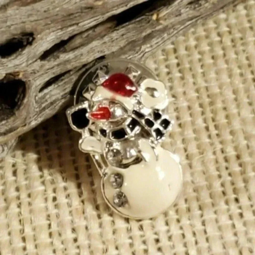 New Vintage Christmas Silver Red Green Enamel Sweater Lapel Spot Pin Brooch